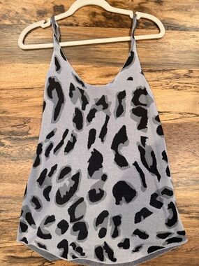 Grey and Black Leopard Print Knit Cami Tank
